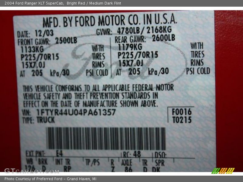 Bright Red / Medium Dark Flint 2004 Ford Ranger XLT SuperCab