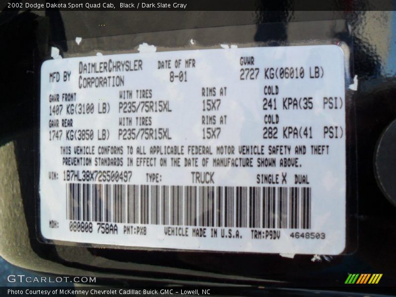 Black / Dark Slate Gray 2002 Dodge Dakota Sport Quad Cab