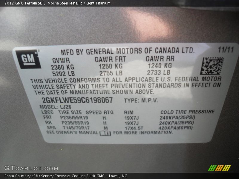 Mocha Steel Metallic / Light Titanium 2012 GMC Terrain SLT
