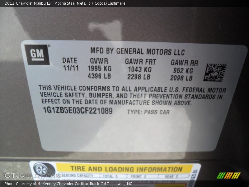 Mocha Steel Metallic / Cocoa/Cashmere 2012 Chevrolet Malibu LS