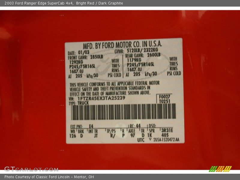 Bright Red / Dark Graphite 2003 Ford Ranger Edge SuperCab 4x4
