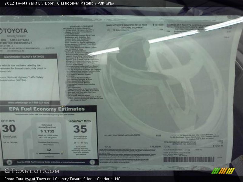  2012 Yaris L 5 Door Window Sticker