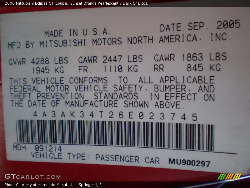 Sunset Orange Pearlescent / Dark Charcoal 2006 Mitsubishi Eclipse GT Coupe