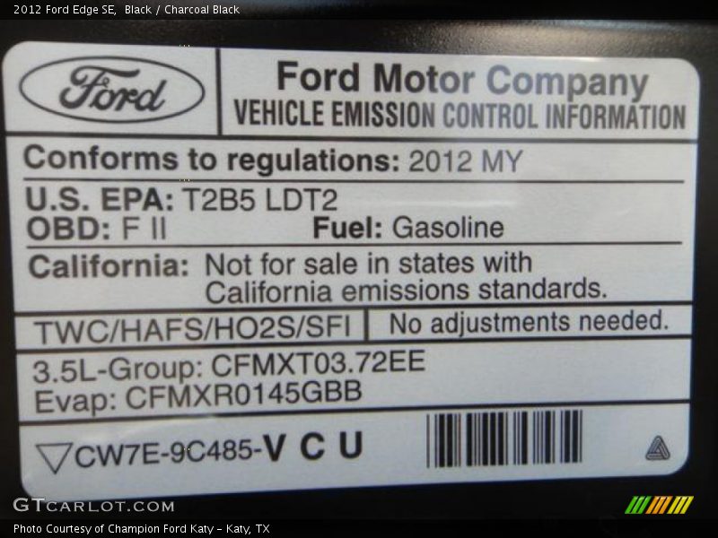 Emission Control Information - 2012 Ford Edge SE