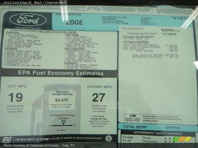  2012 Edge SE Window Sticker
