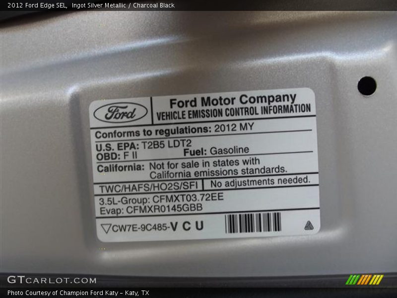 Emission Control Information - 2012 Ford Edge SEL