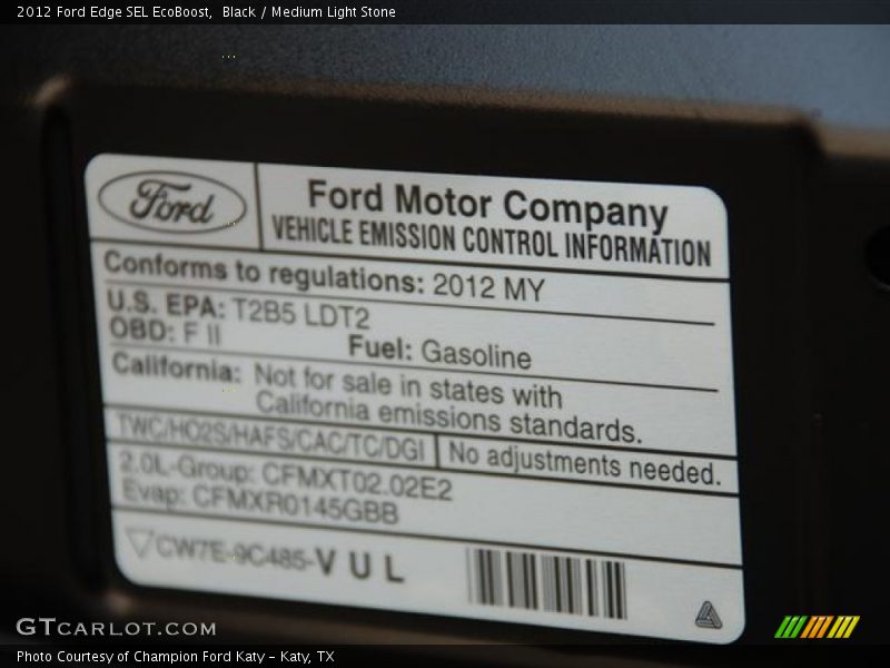 Black / Medium Light Stone 2012 Ford Edge SEL EcoBoost