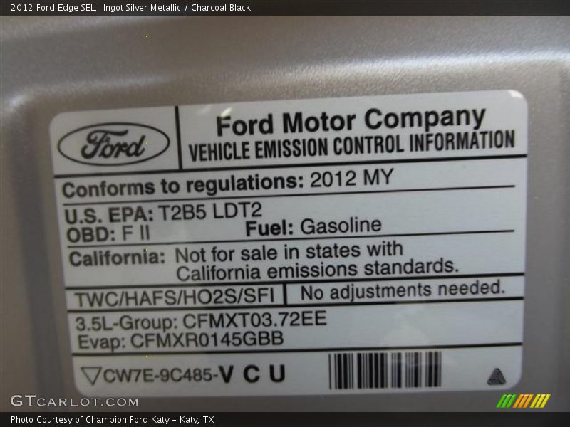 Emission Control Information - 2012 Ford Edge SEL