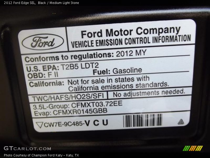 Emission Control Information - 2012 Ford Edge SEL