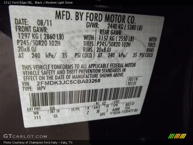 2012 Edge SEL Black Color Code UA