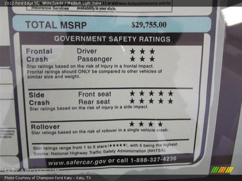 White Suede / Medium Light Stone 2012 Ford Edge SE