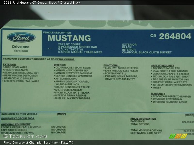 Black / Charcoal Black 2012 Ford Mustang GT Coupe