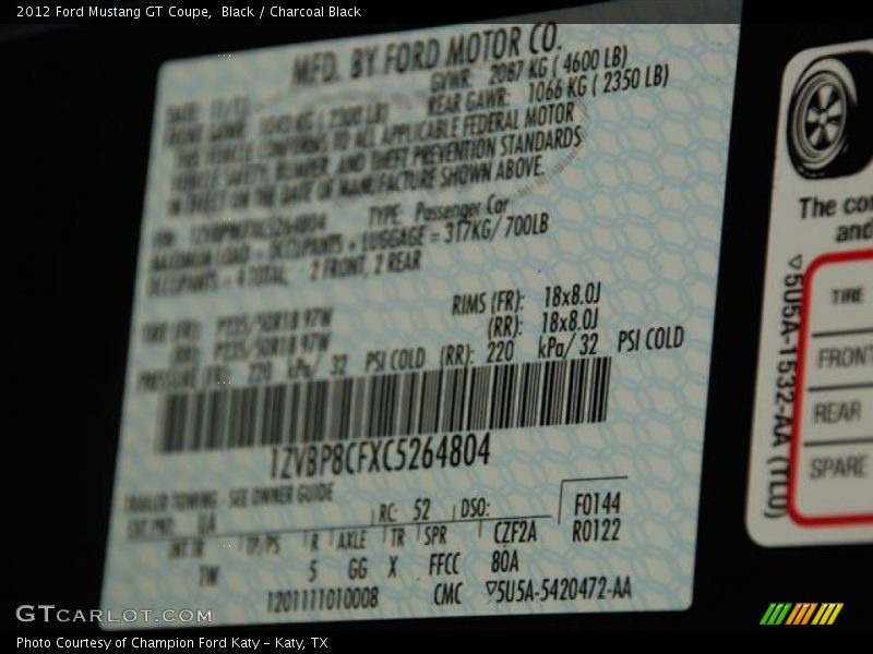 Black / Charcoal Black 2012 Ford Mustang GT Coupe