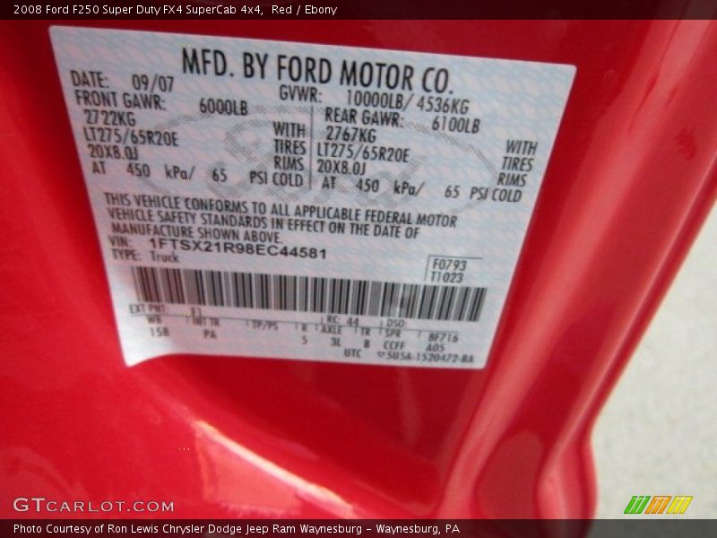Red / Ebony 2008 Ford F250 Super Duty FX4 SuperCab 4x4
