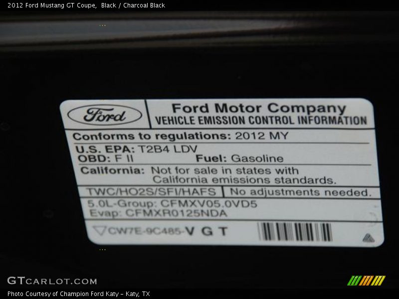 Black / Charcoal Black 2012 Ford Mustang GT Coupe