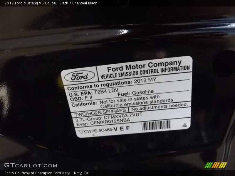 Black / Charcoal Black 2012 Ford Mustang V6 Coupe