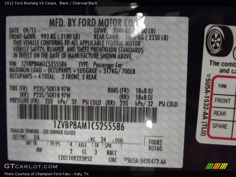 Black / Charcoal Black 2012 Ford Mustang V6 Coupe