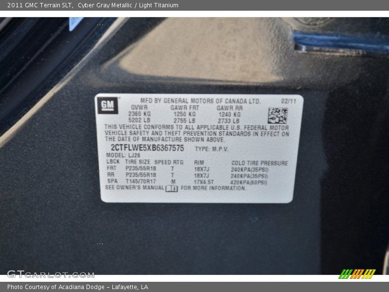 Cyber Gray Metallic / Light Titanium 2011 GMC Terrain SLT