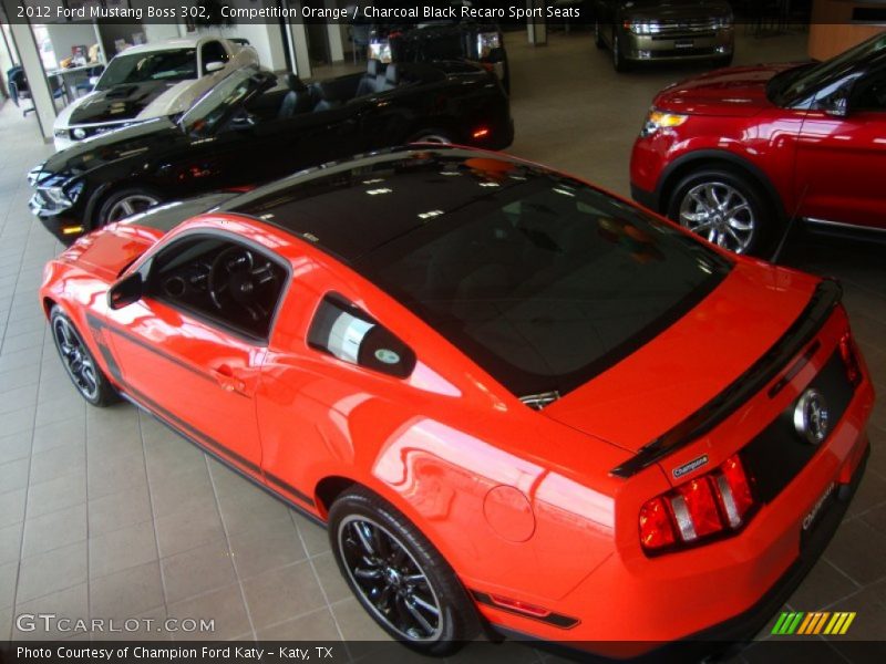 Competition Orange / Charcoal Black Recaro Sport Seats 2012 Ford Mustang Boss 302