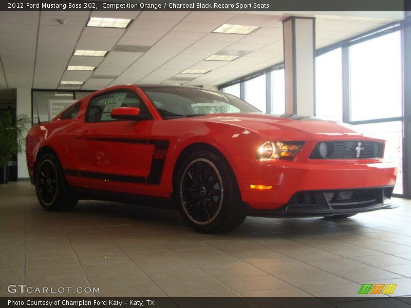 Competition Orange / Charcoal Black Recaro Sport Seats 2012 Ford Mustang Boss 302
