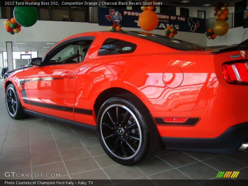 Competition Orange / Charcoal Black Recaro Sport Seats 2012 Ford Mustang Boss 302
