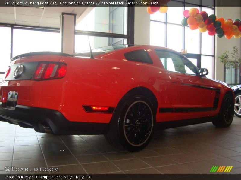 Competition Orange / Charcoal Black Recaro Sport Seats 2012 Ford Mustang Boss 302