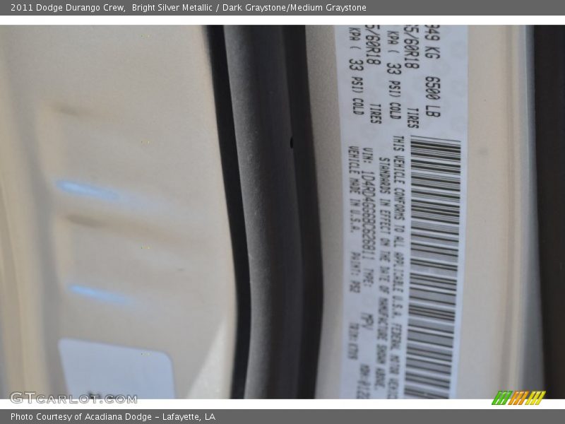 Bright Silver Metallic / Dark Graystone/Medium Graystone 2011 Dodge Durango Crew
