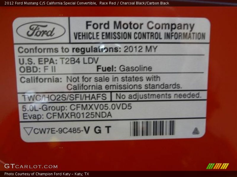 Race Red / Charcoal Black/Carbon Black 2012 Ford Mustang C/S California Special Convertible