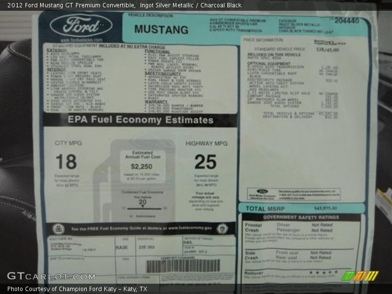  2012 Mustang GT Premium Convertible Window Sticker