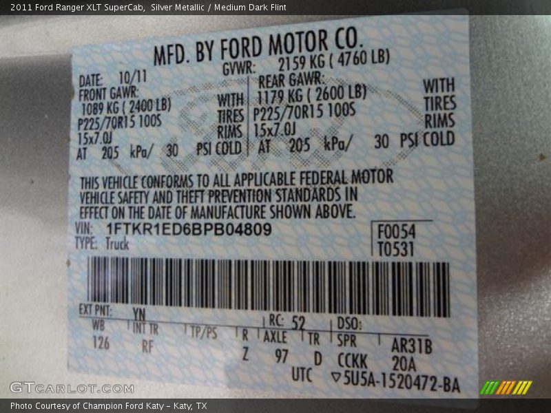 Silver Metallic / Medium Dark Flint 2011 Ford Ranger XLT SuperCab