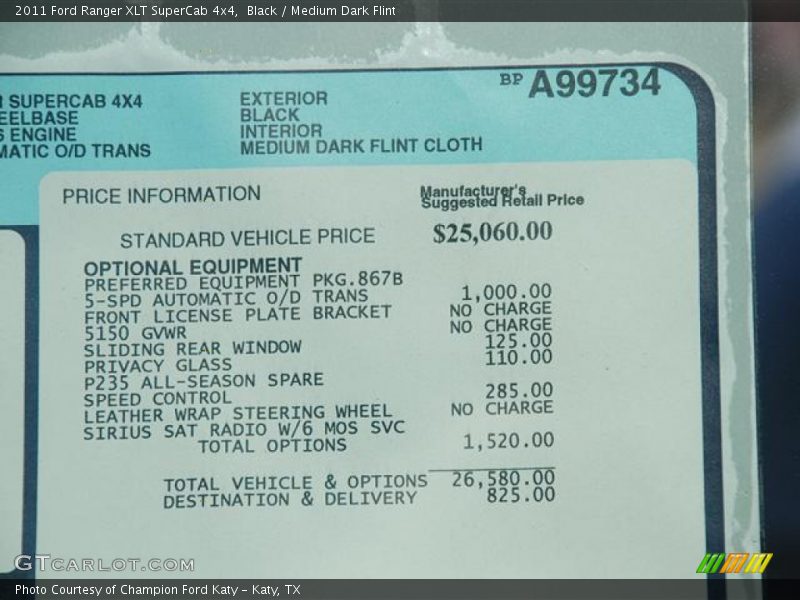 Black / Medium Dark Flint 2011 Ford Ranger XLT SuperCab 4x4