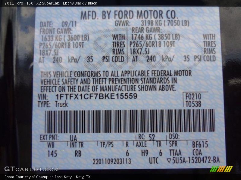Ebony Black / Black 2011 Ford F150 FX2 SuperCab