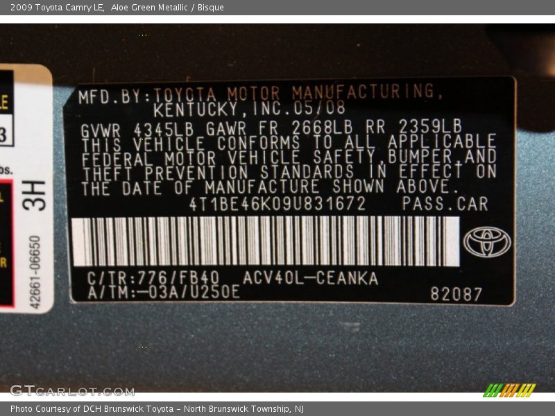Aloe Green Metallic / Bisque 2009 Toyota Camry LE