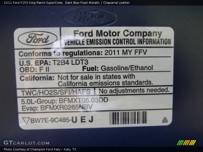 Dark Blue Pearl Metallic / Chaparral Leather 2011 Ford F150 King Ranch SuperCrew