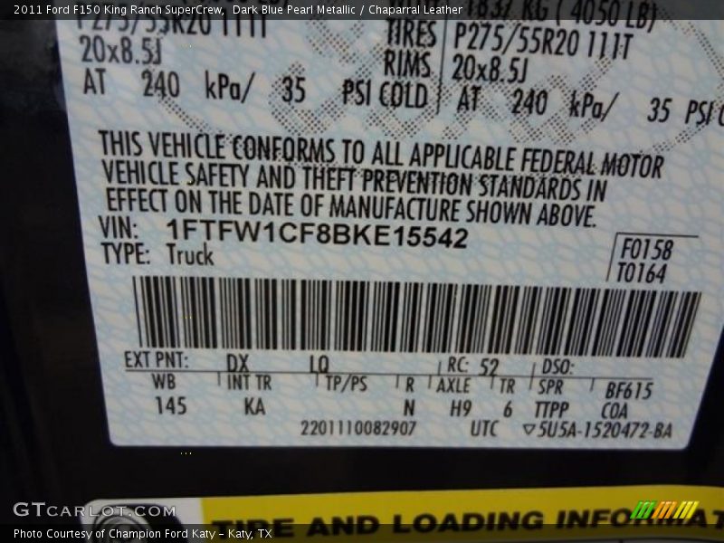 Dark Blue Pearl Metallic / Chaparral Leather 2011 Ford F150 King Ranch SuperCrew