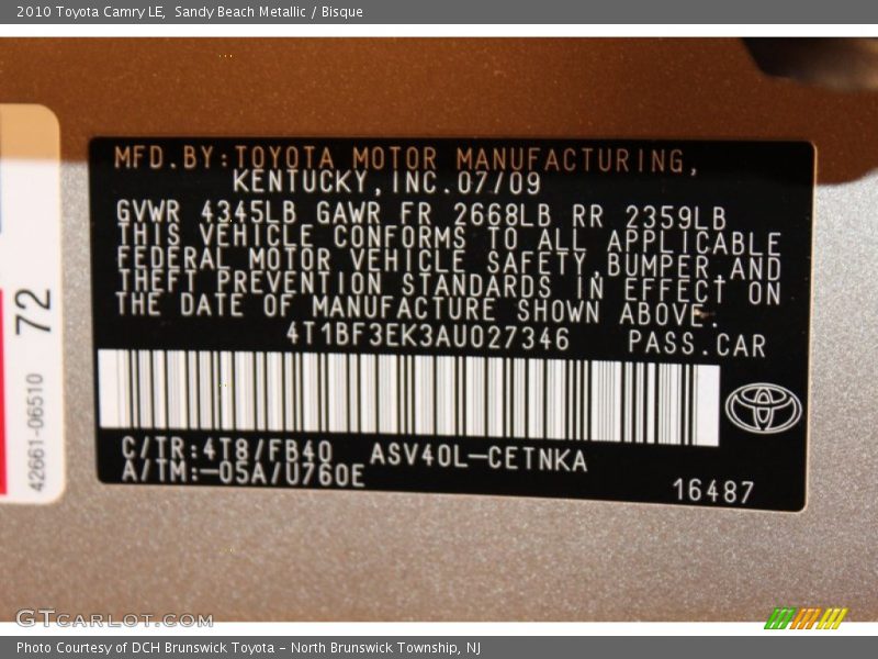 Sandy Beach Metallic / Bisque 2010 Toyota Camry LE