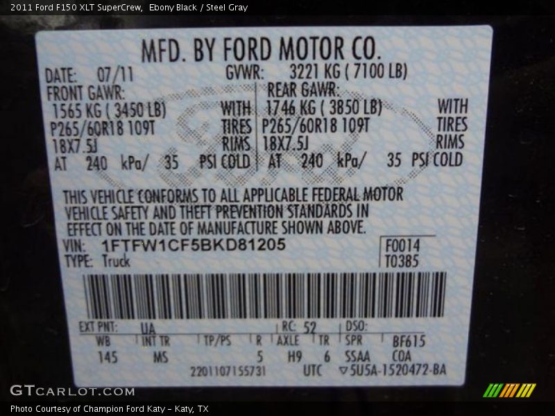 Ebony Black / Steel Gray 2011 Ford F150 XLT SuperCrew