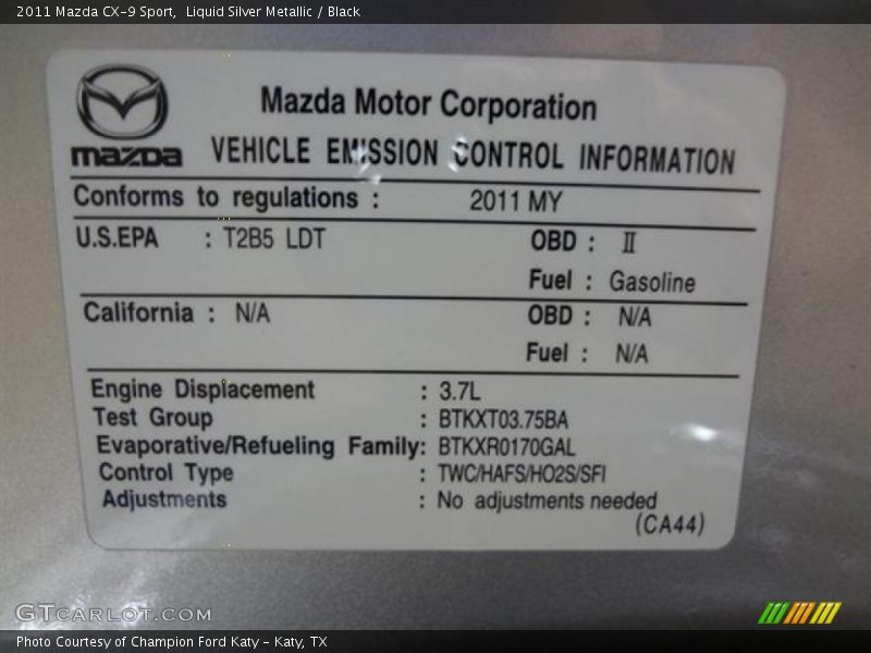 Liquid Silver Metallic / Black 2011 Mazda CX-9 Sport