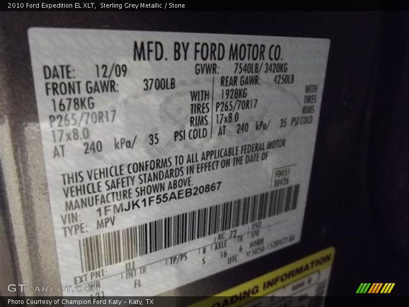 2010 Expedition EL XLT Sterling Grey Metallic Color Code UJ