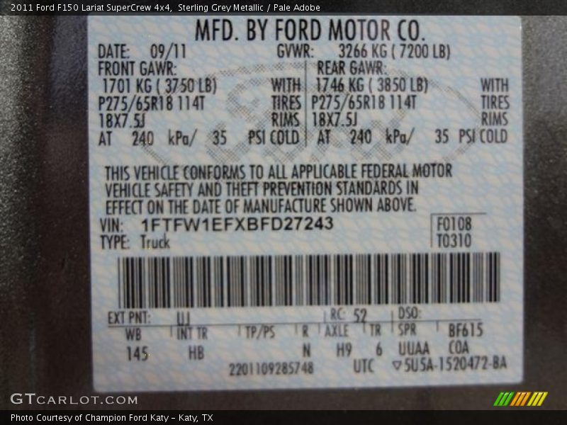 Sterling Grey Metallic / Pale Adobe 2011 Ford F150 Lariat SuperCrew 4x4