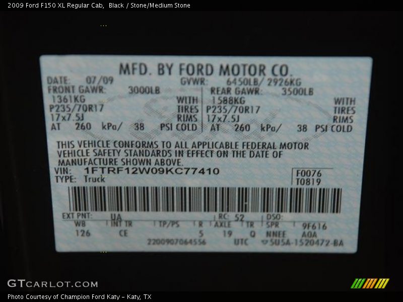 Black / Stone/Medium Stone 2009 Ford F150 XL Regular Cab