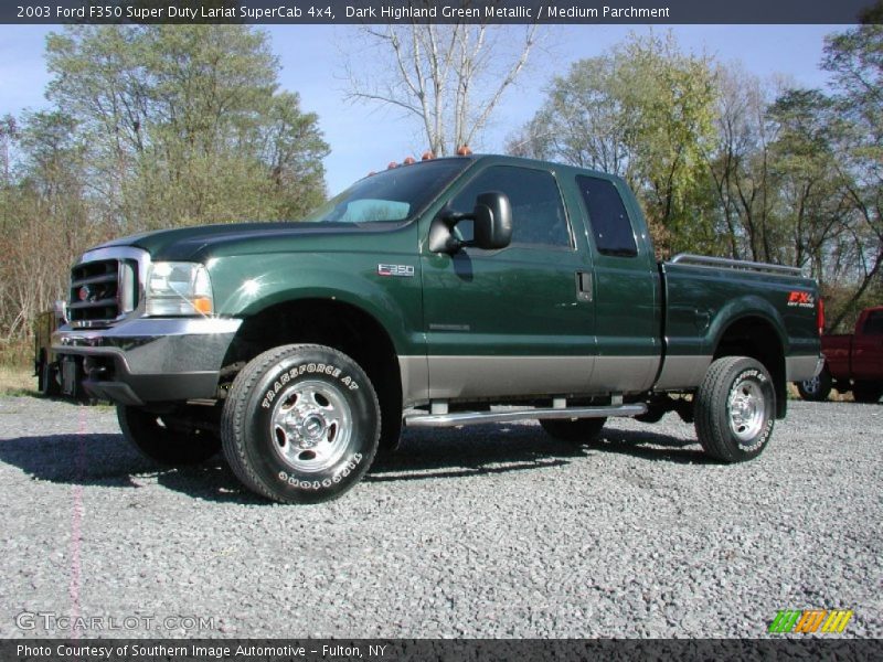Dark Highland Green Metallic / Medium Parchment 2003 Ford F350 Super Duty Lariat SuperCab 4x4