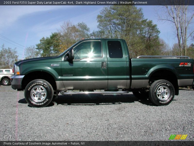 Dark Highland Green Metallic / Medium Parchment 2003 Ford F350 Super Duty Lariat SuperCab 4x4