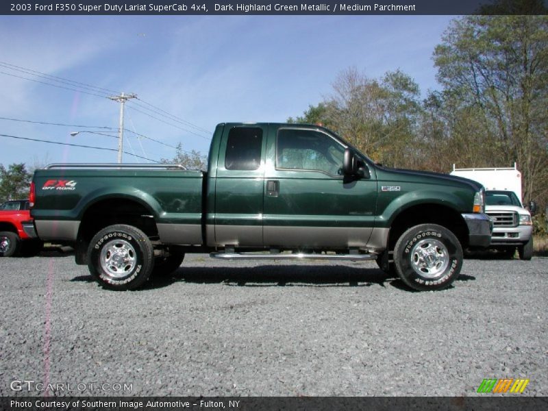 Dark Highland Green Metallic / Medium Parchment 2003 Ford F350 Super Duty Lariat SuperCab 4x4