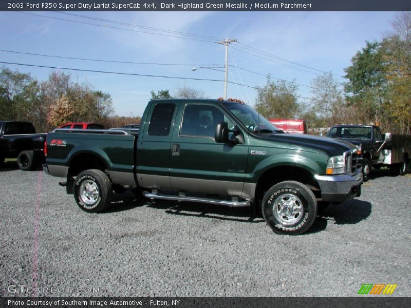 Dark Highland Green Metallic / Medium Parchment 2003 Ford F350 Super Duty Lariat SuperCab 4x4