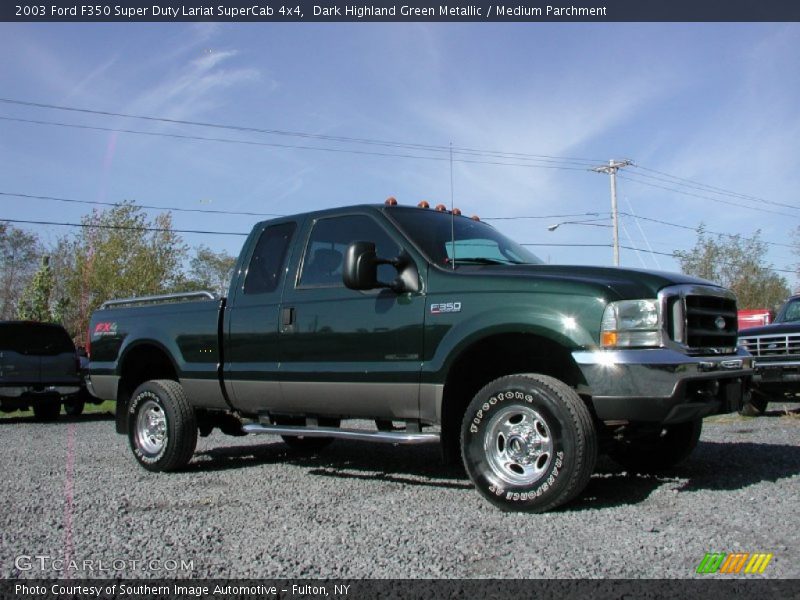 Dark Highland Green Metallic / Medium Parchment 2003 Ford F350 Super Duty Lariat SuperCab 4x4