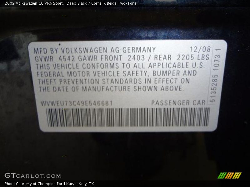 Deep Black / Cornsilk Beige Two-Tone 2009 Volkswagen CC VR6 Sport