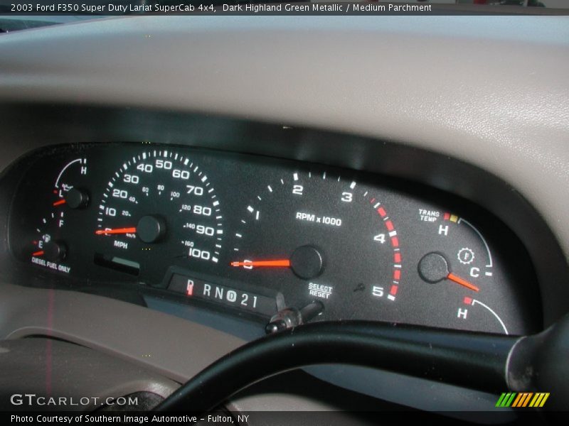 Dark Highland Green Metallic / Medium Parchment 2003 Ford F350 Super Duty Lariat SuperCab 4x4