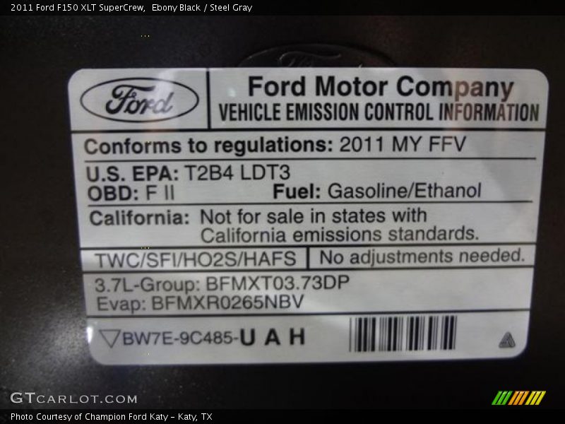 Ebony Black / Steel Gray 2011 Ford F150 XLT SuperCrew