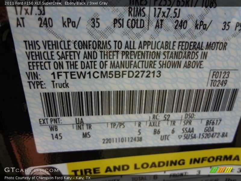 Ebony Black / Steel Gray 2011 Ford F150 XLT SuperCrew